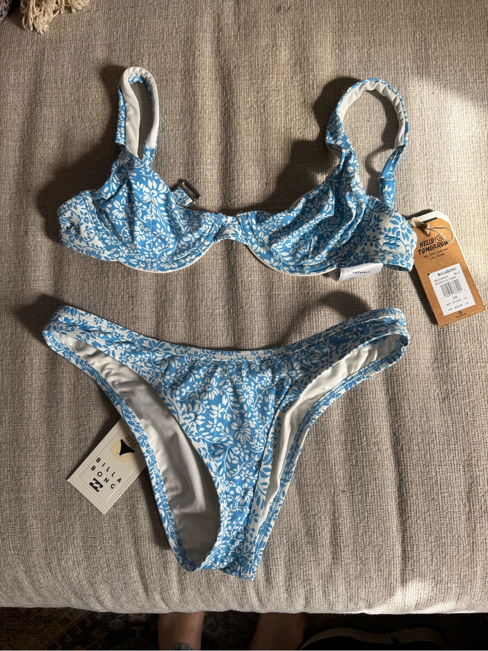 Billabong Blue and White Floral Bikini Set